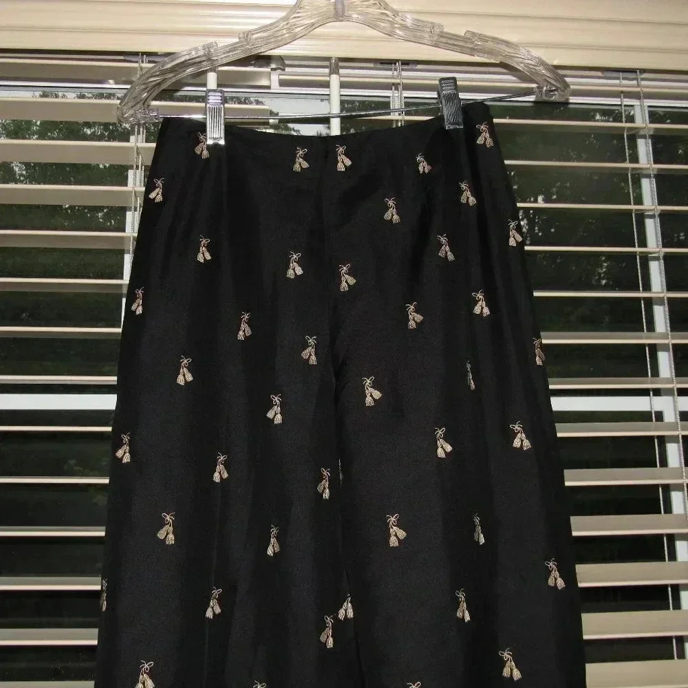 NWT TALBOTS Silk Lined Navy Tan Tassels Pants 4P
